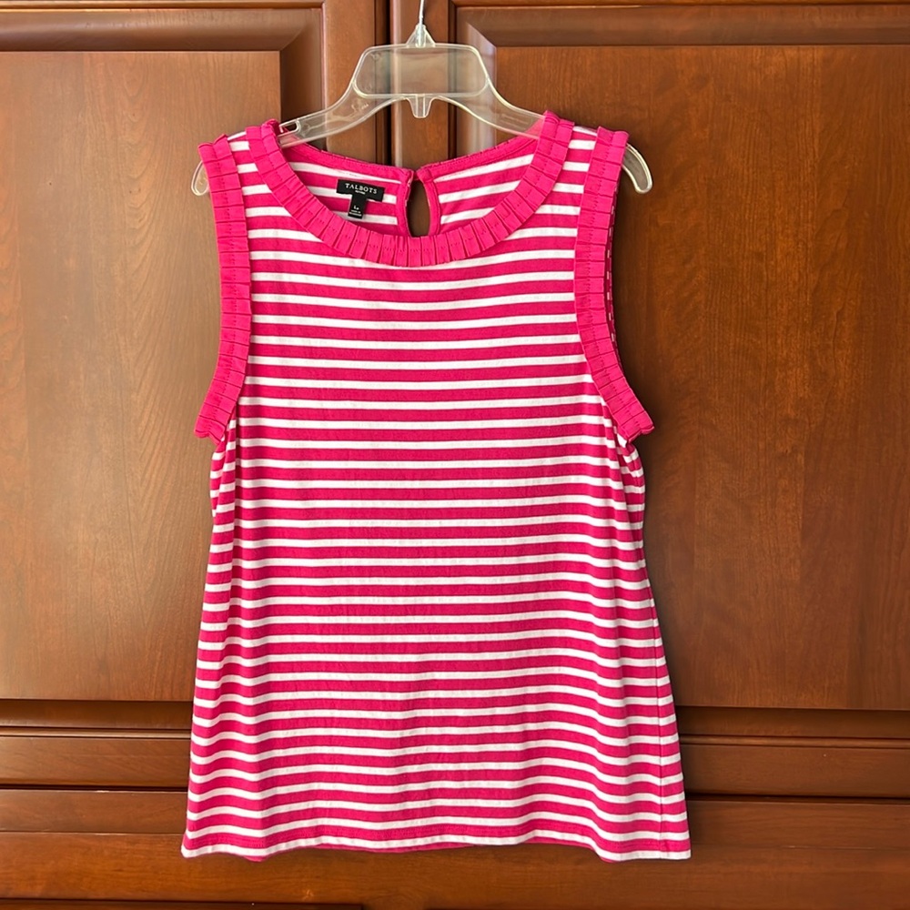 Talbots Fushia and white stripe with detail at neck and arms-LP